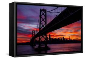 Night Time City Silhouette - After Burn San Francisco Bay Bridge-Vincent James-Framed Stretched Canvas