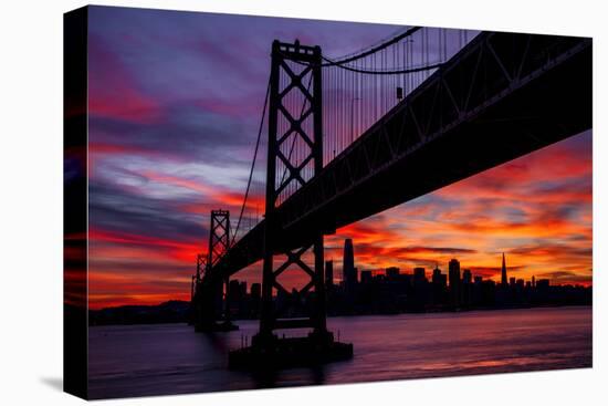 Night Time City Silhouette - After Burn San Francisco Bay Bridge-Vincent James-Stretched Canvas