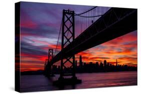Night Time City Silhouette - After Burn San Francisco Bay Bridge-Vincent James-Stretched Canvas