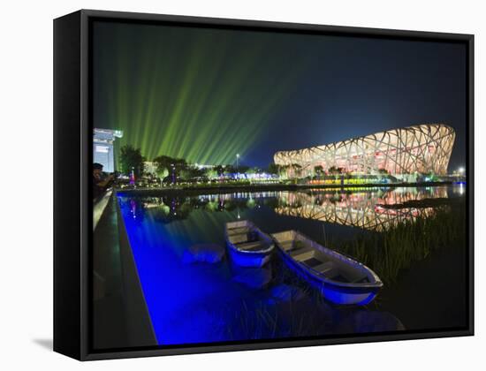 Night Time Light Show at the Birds Nest Stadium During the 2008 Olympic Games, Beijing, China-Kober Christian-Framed Stretched Canvas