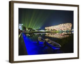 Night Time Light Show at the Birds Nest Stadium During the 2008 Olympic Games, Beijing, China-Kober Christian-Framed Photographic Print