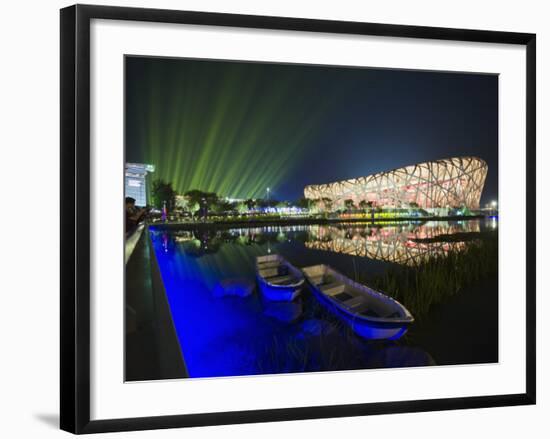 Night Time Light Show at the Birds Nest Stadium During the 2008 Olympic Games, Beijing, China-Kober Christian-Framed Photographic Print