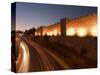 Night Time Lights of Traffic, Jaffa Gate, Old Walled City, Jerusalem, Israel, Middle East-Christian Kober-Stretched Canvas