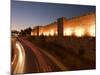 Night Time Lights of Traffic, Jaffa Gate, Old Walled City, Jerusalem, Israel, Middle East-Christian Kober-Mounted Photographic Print