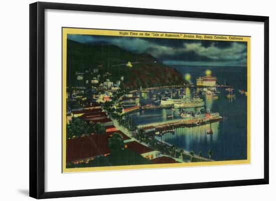 Night Time on Santa Catalina at Avalon Bay - Santa Catalina, CA-Lantern Press-Framed Art Print