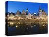 Night Time Reflection of Waterfront Town Houses, Ghent, Flanders, Belgium, Europe-Christian Kober-Stretched Canvas