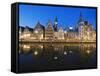 Night Time Reflection of Waterfront Town Houses, Ghent, Flanders, Belgium, Europe-Christian Kober-Framed Stretched Canvas