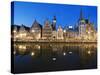 Night Time Reflection of Waterfront Town Houses, Ghent, Flanders, Belgium, Europe-Christian Kober-Stretched Canvas