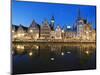 Night Time Reflection of Waterfront Town Houses, Ghent, Flanders, Belgium, Europe-Christian Kober-Mounted Photographic Print