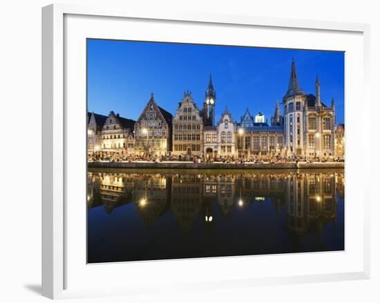 Night Time Reflection of Waterfront Town Houses, Ghent, Flanders, Belgium, Europe-Christian Kober-Framed Photographic Print