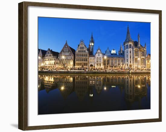 Night Time Reflection of Waterfront Town Houses, Ghent, Flanders, Belgium, Europe-Christian Kober-Framed Photographic Print