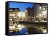 Night Time Reflection of Waterfront Town Houses, Ghent, Flanders, Belgium, Europe-Christian Kober-Framed Stretched Canvas
