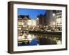 Night Time Reflection of Waterfront Town Houses, Ghent, Flanders, Belgium, Europe-Christian Kober-Framed Photographic Print