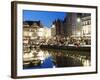 Night Time Reflection of Waterfront Town Houses, Ghent, Flanders, Belgium, Europe-Christian Kober-Framed Photographic Print