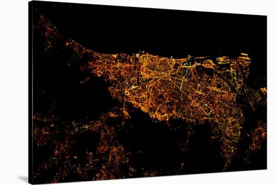 Night time satellite image of Barcelona, Spain-null-Stretched Canvas