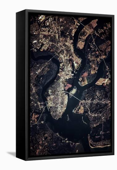 Night time satellite image of Charleston, South Carolina, USA-null-Framed Stretched Canvas