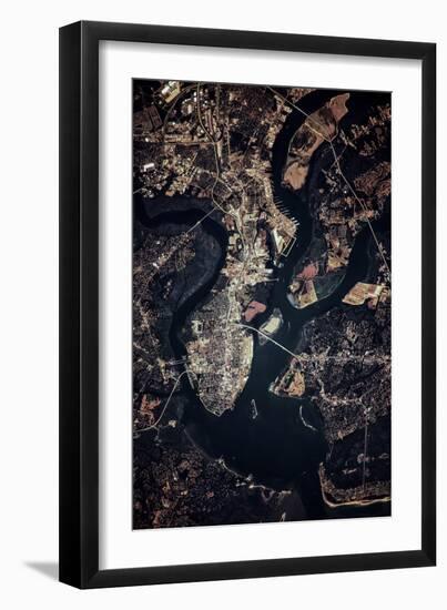 Night time satellite image of Charleston, South Carolina, USA-null-Framed Premium Photographic Print