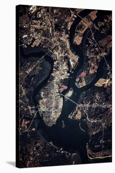 Night time satellite image of Charleston, South Carolina, USA-null-Stretched Canvas