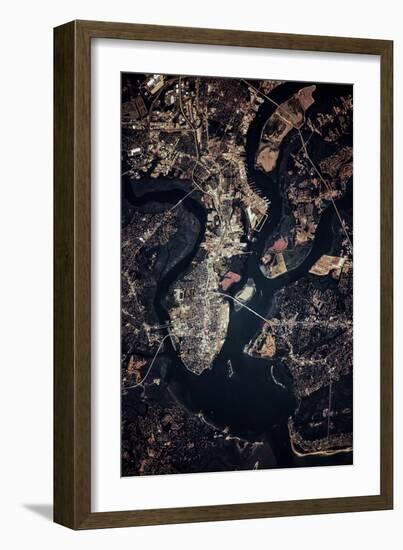 Night time satellite image of Charleston, South Carolina, USA-null-Framed Photographic Print