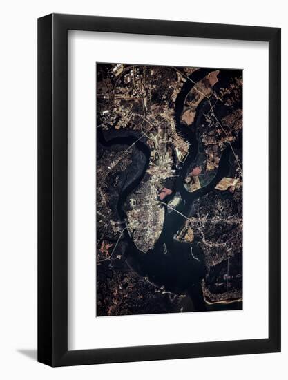 Night time satellite image of Charleston, South Carolina, USA-null-Framed Photographic Print