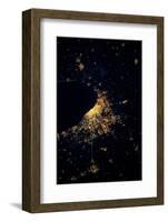 Night time satellite image of Chicago and Lake Michigan, Michigan, USA-null-Framed Photographic Print