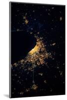 Night time satellite image of Chicago and Lake Michigan, Michigan, USA-null-Mounted Photographic Print
