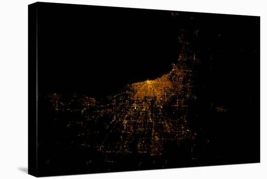 Night time satellite image of Chicago and Lake Michigan, Michigan, USA-null-Stretched Canvas