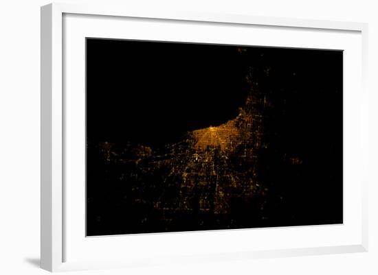 Night time satellite image of Chicago and Lake Michigan, Michigan, USA-null-Framed Photographic Print