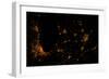 Night time satellite image of Chicago, Milwaukee, Detroit and Lake Michigan, Michigan, USA-null-Framed Photographic Print