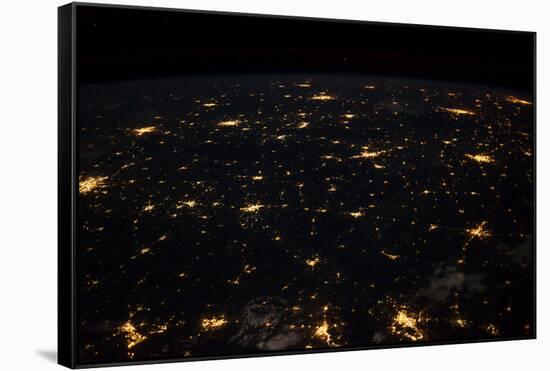 Night time satellite image of Cities in Gulf of Mexico, North America-null-Framed Stretched Canvas