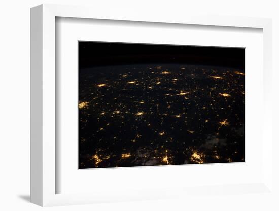 Night time satellite image of Cities in Gulf of Mexico, North America-null-Framed Photographic Print