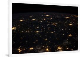 Night time satellite image of Cities in Gulf of Mexico, North America-null-Framed Photographic Print