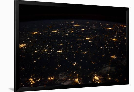 Night time satellite image of Cities in Gulf of Mexico, North America-null-Framed Photographic Print