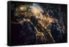 Night time satellite image of Genoa, Italy-null-Framed Stretched Canvas