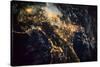 Night time satellite image of Genoa, Italy-null-Stretched Canvas