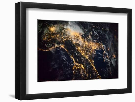 Night time satellite image of Genoa, Italy-null-Framed Photographic Print