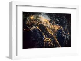 Night time satellite image of Genoa, Italy-null-Framed Photographic Print