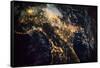 Night time satellite image of Genoa, Italy-null-Framed Stretched Canvas