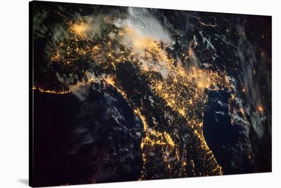 Night time satellite image of Genoa, Italy-null-Stretched Canvas