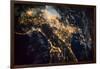 Night time satellite image of Genoa, Italy-null-Framed Photographic Print