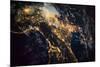 Night time satellite image of Genoa, Italy-null-Mounted Photographic Print