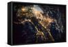 Night time satellite image of Genoa, Italy-null-Framed Stretched Canvas