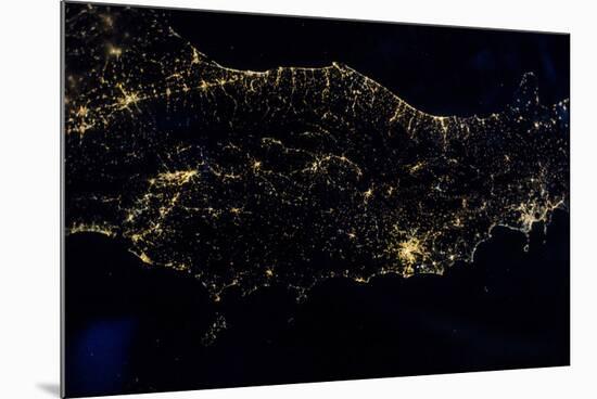 Night time satellite image of Italy-null-Mounted Photographic Print