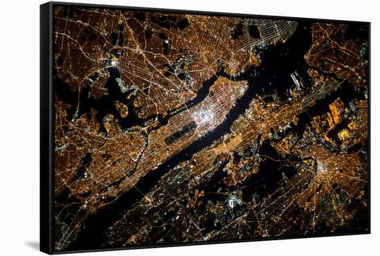 Night time satellite image of New York, USA-null-Framed Stretched Canvas