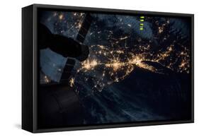 Night time satellite image of New York, USA-null-Framed Stretched Canvas