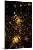 Night time satellite view of Antwerp and Brussels cities, Belgium-null-Mounted Premium Photographic Print