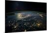 Night time satellite view of planet Earth showing Italy and Mediterranean Sea-null-Mounted Photographic Print