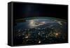 Night time satellite view of planet Earth showing Italy and Mediterranean Sea-null-Framed Stretched Canvas