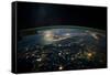 Night time satellite view of planet Earth showing Italy and Mediterranean Sea-null-Framed Stretched Canvas