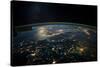 Night time satellite view of planet Earth showing Italy and Mediterranean Sea-null-Stretched Canvas